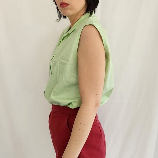 60s Green Sleeveless Button Down Shirt