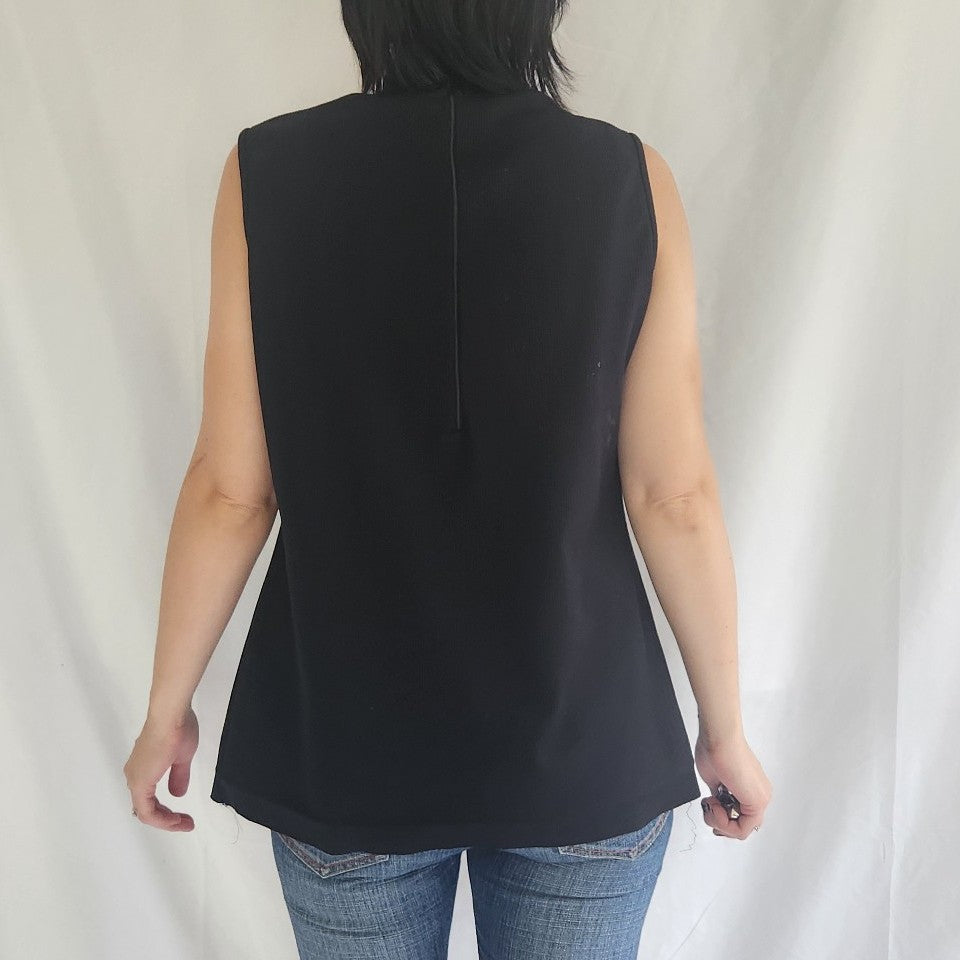 70s Black Mock Neck Sleeveless Top