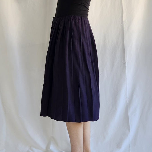 80s Navy Blue Pleated Skirt
