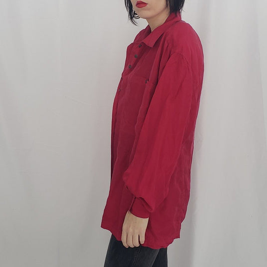 80s Pink Silk Oversize Button Down