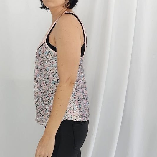 90s Pink and Blue Floral Satin Camisole