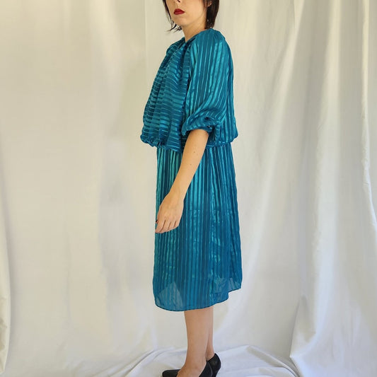 80s Teal Striped Day Dress