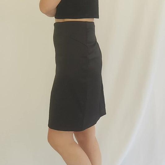 Y2K Black Satin Pencil Skirt