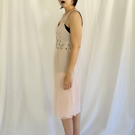 70s/80s Pink Floral Nylon Nightgown