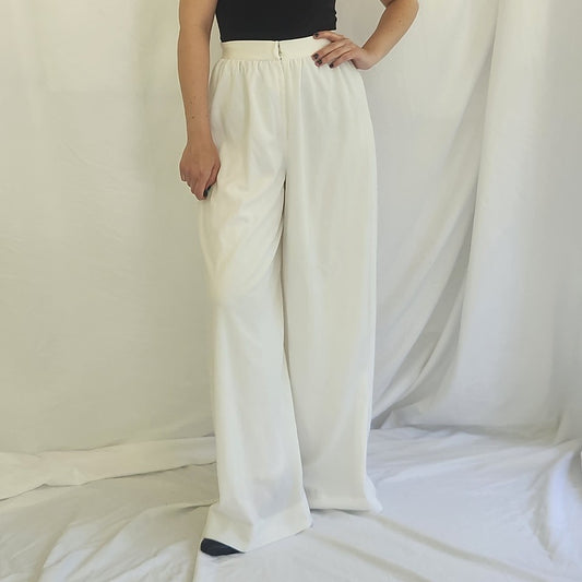 90s(?) White Flowy Wide Leg High Rise Pants
