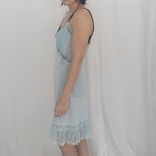 70s Baby Blue Frilly Slip