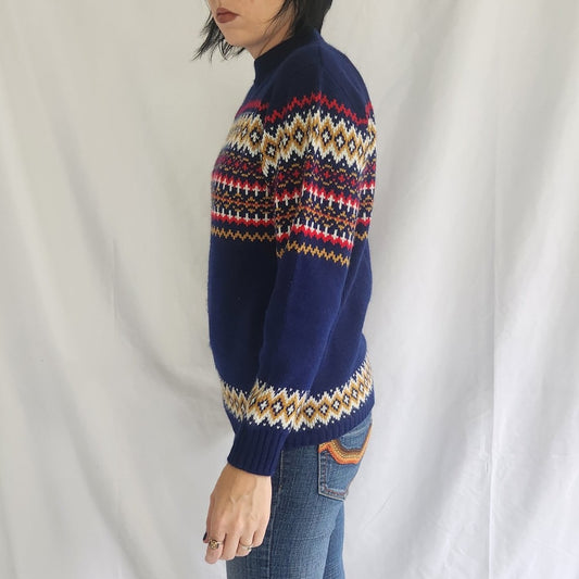 70s Blue, Red, and Gold Striped Sweater