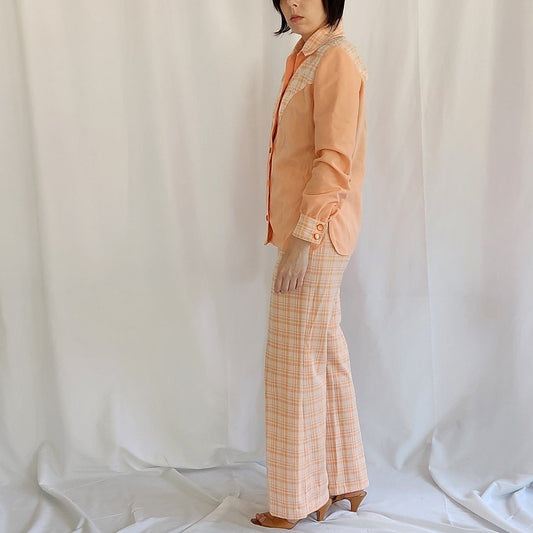 70s Pink Plaid Pants and Top Set