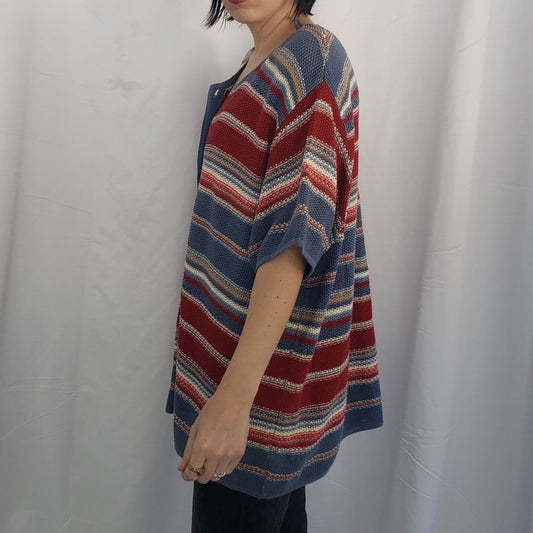 00s Blue and Red Oversize Knit Button Down