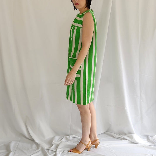 60s Green and White Striped Sundress