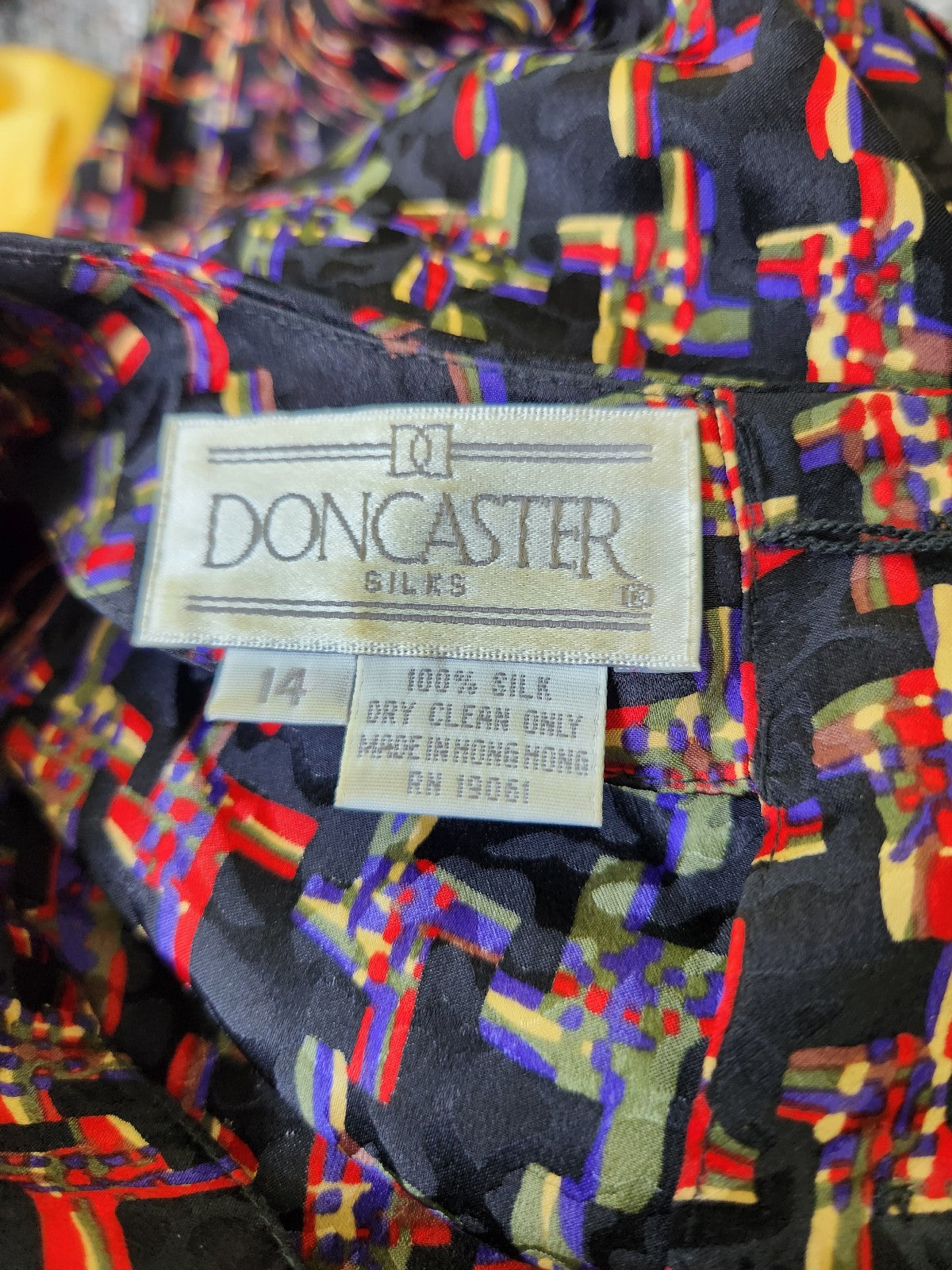 80s Black Funky Plaid Blouse