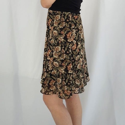 90s Black, Tan, and Pink Express Floral Miniskirt