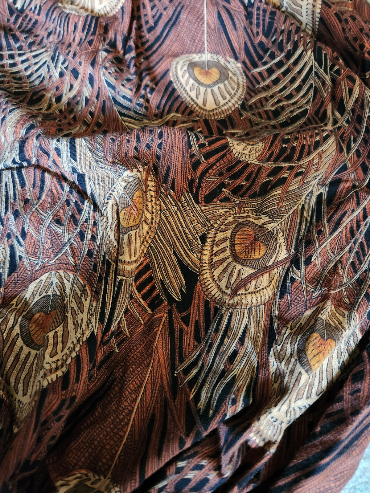 80s Brown Feather Print Midi Skirt