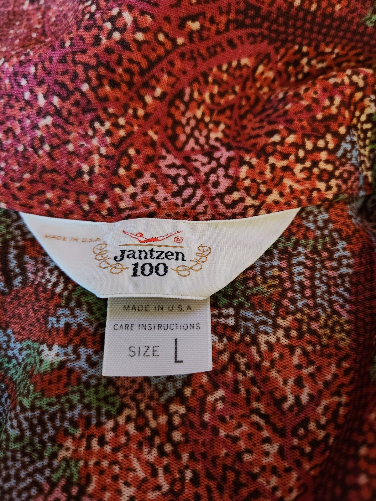 70s Jantzen Red Tree Print Dagger Collar Button Down