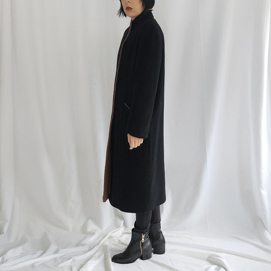 90s Black and Tan Wool Overcoat