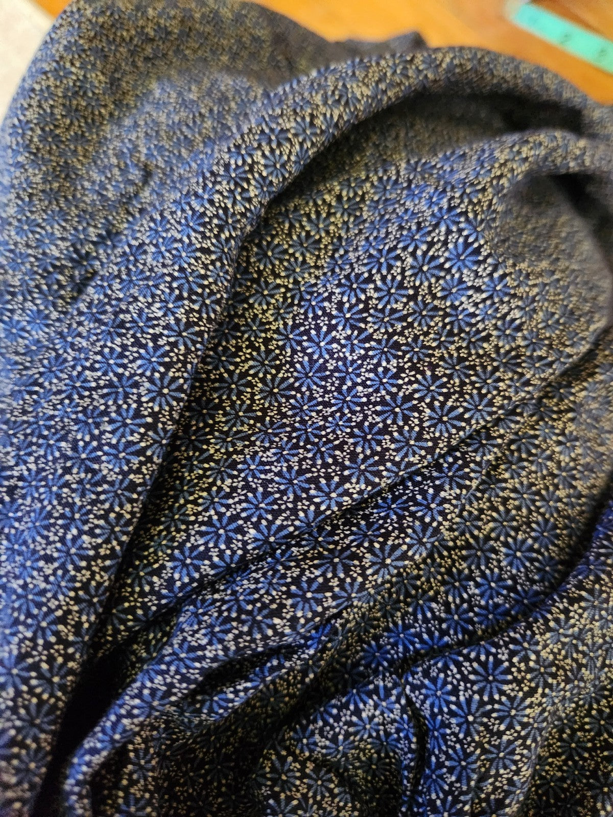 90s/Y2K Blue Ditsy Floral Print Rayon Pants