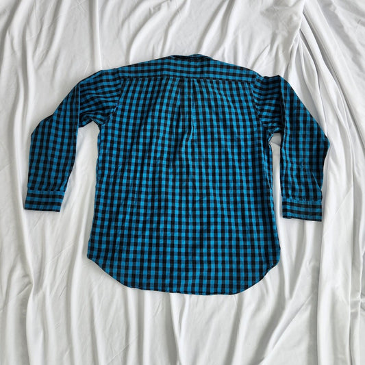 80s/90s Blue and Black Plaid Button Down
