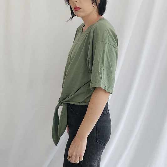 80s Green Cropped Tie Front Tee