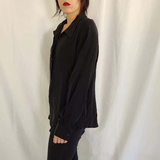 90s Black Silk Button Down Blouse