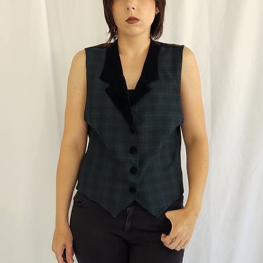 90s Green and Blue Plaid Vest