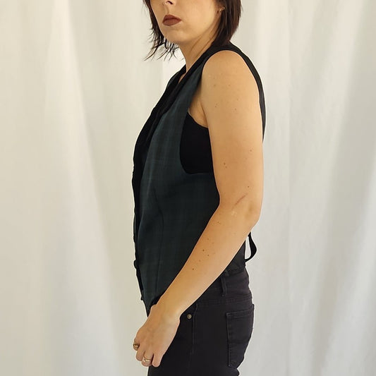 90s Green and Blue Plaid Vest