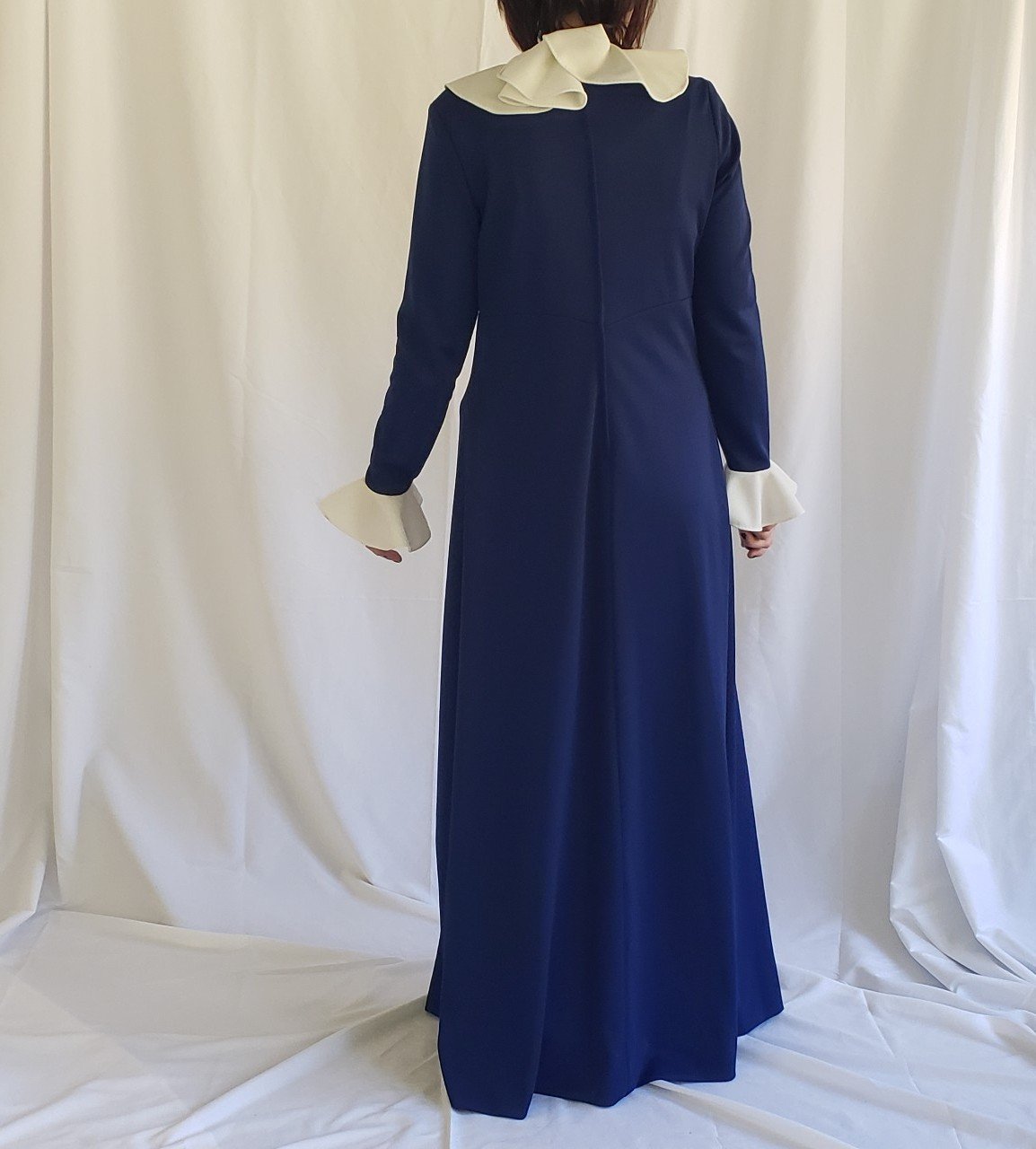 70s Blue and White Empire Waist Dress