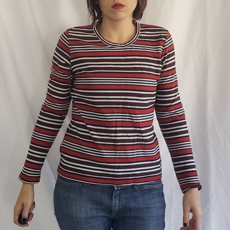 70s Brown and Orange Striped Long Sleeve Tee