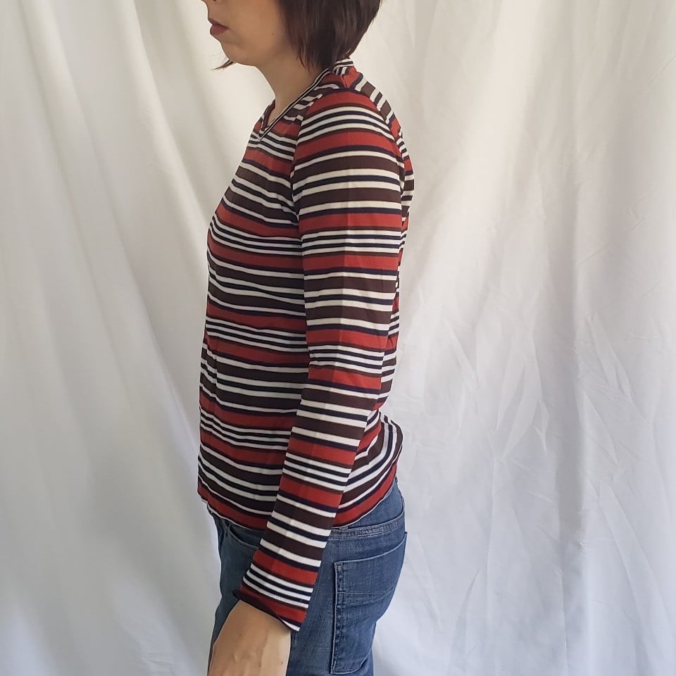 70s Brown and Orange Striped Long Sleeve Tee