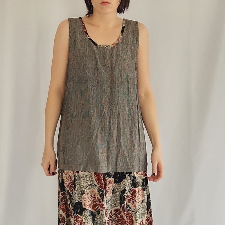 90s Floral and Stripes Rayon Skirt, Pants, and Top Set
