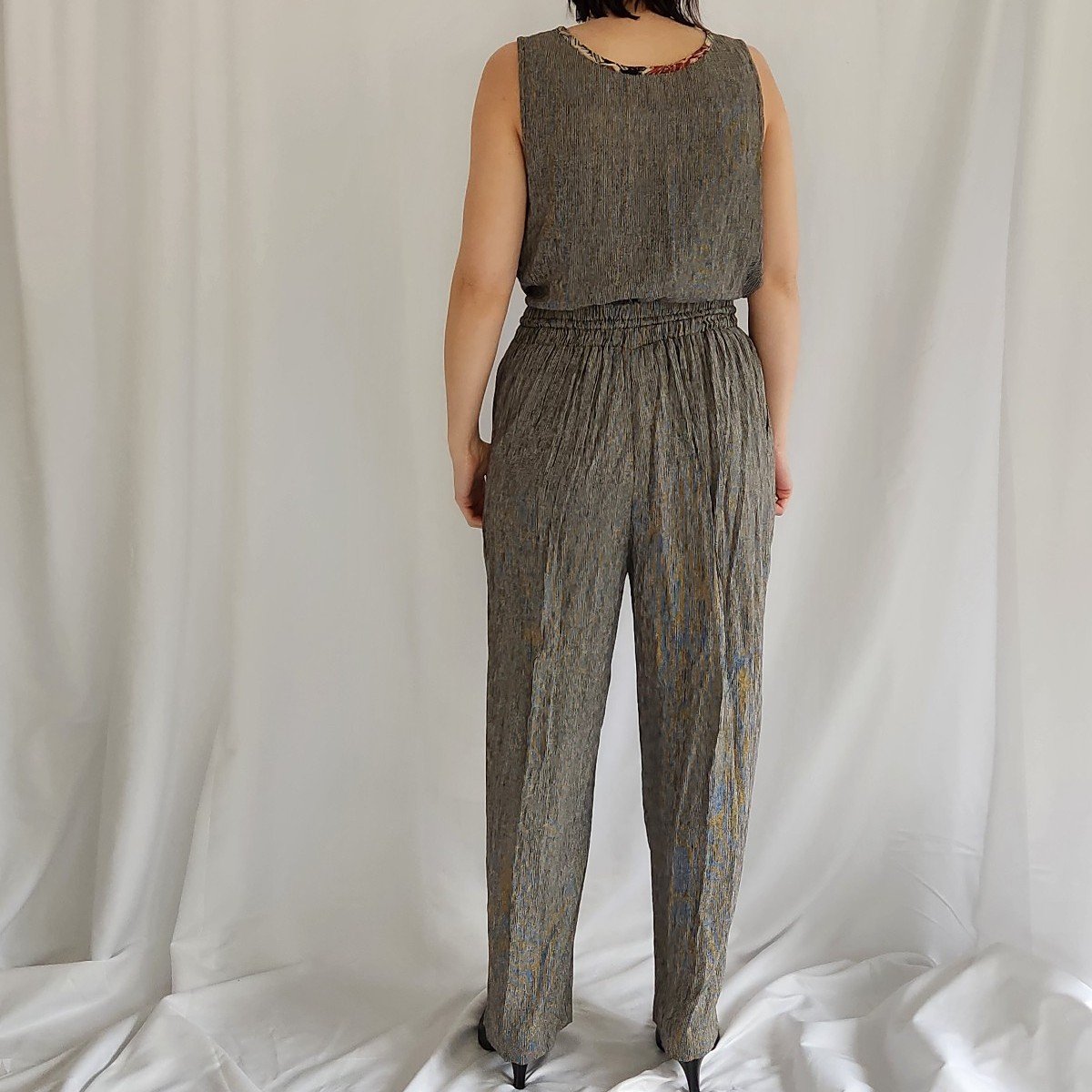 90s Floral and Stripes Rayon Skirt, Pants, and Top Set