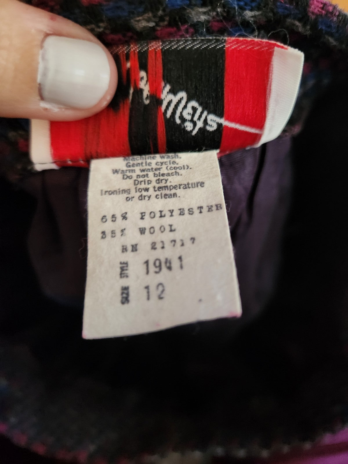 90s Black, Purple, Red and Blue Skirt Suit