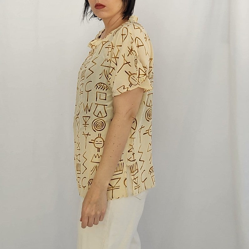 90s Ivory and Tan Funky Silk Blouse
