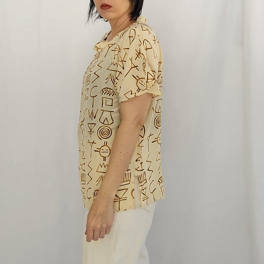 90s Ivory and Tan Funky Silk Blouse