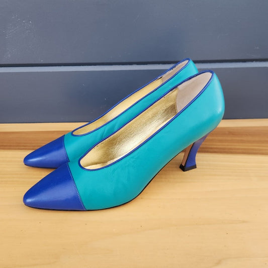 80s Teal and Blue Leather Pumps