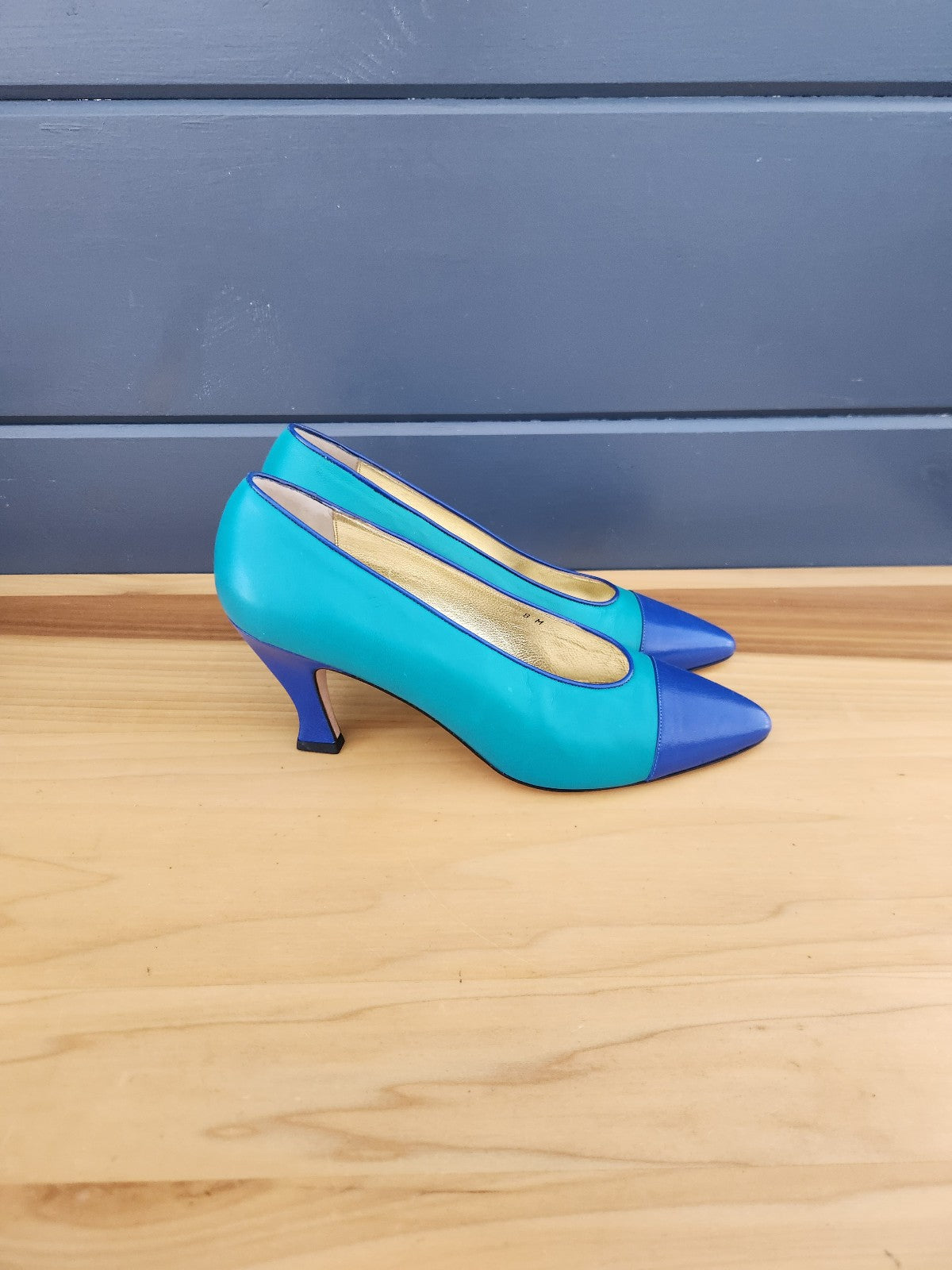 80s Teal and Blue Leather Pumps