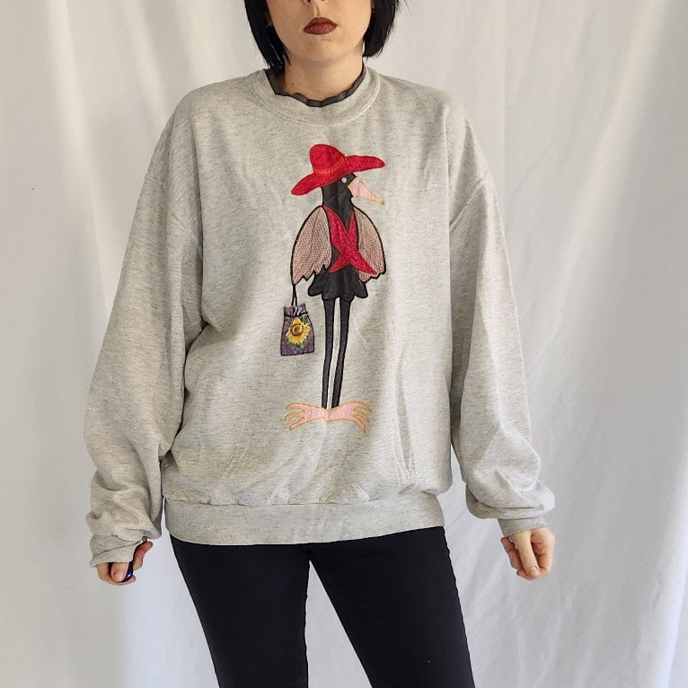 90s Gray Crow Grandmacore Sweatshirt