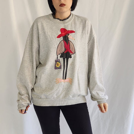 90s Gray Crow Grandmacore Sweatshirt