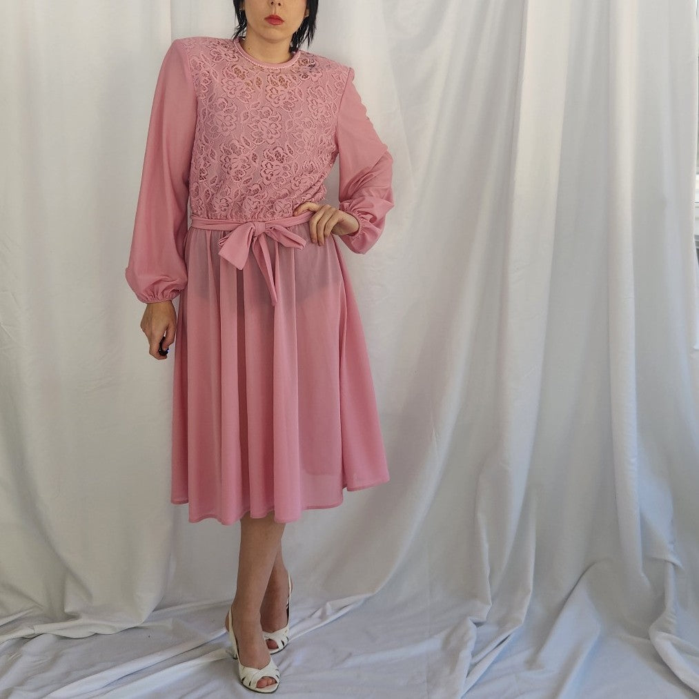 80s Pink Long Sleeve Party Dress