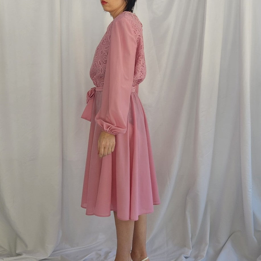 80s Pink Long Sleeve Party Dress