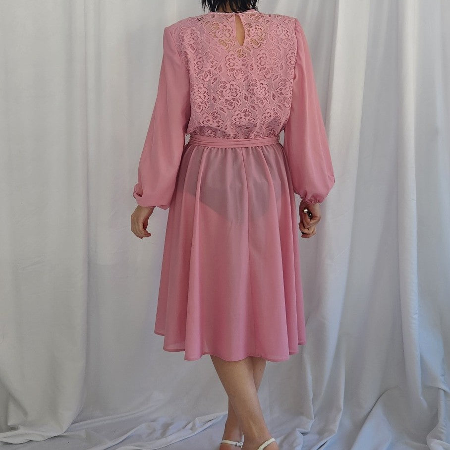 80s Pink Long Sleeve Party Dress