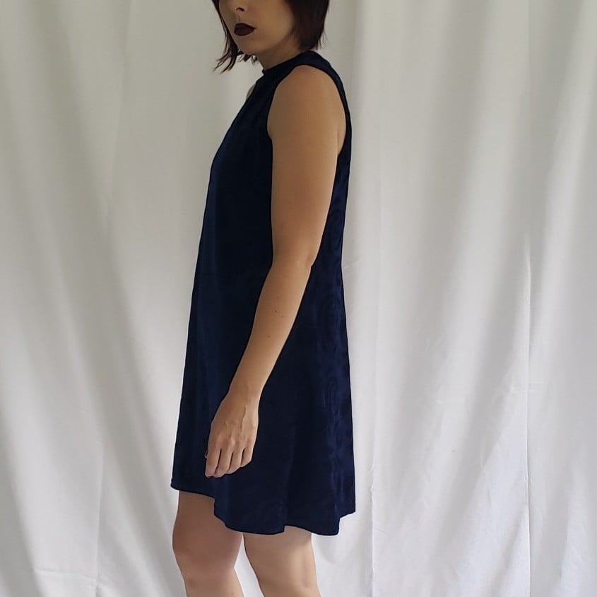 90s/Y2K Blue Velvet Sleeveless Mini Dress