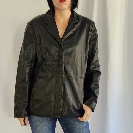 Y2K Black Zip Up Leather Jacket