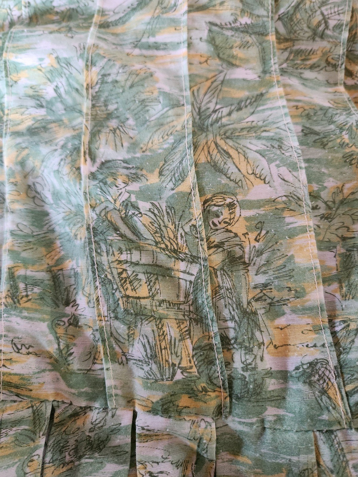 50s/60s Green and Yellow Novelty Print Dress