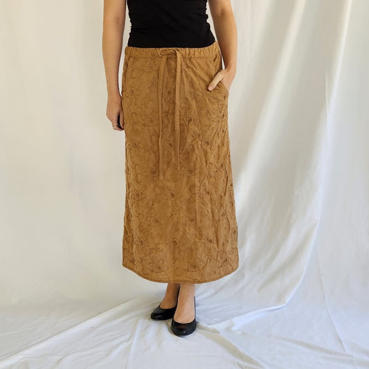90s/Y2K Home Made Tan Midi Skirt