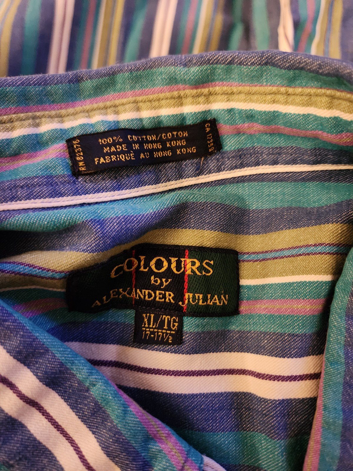 90s Teal and Green Striped Cotton Button Down