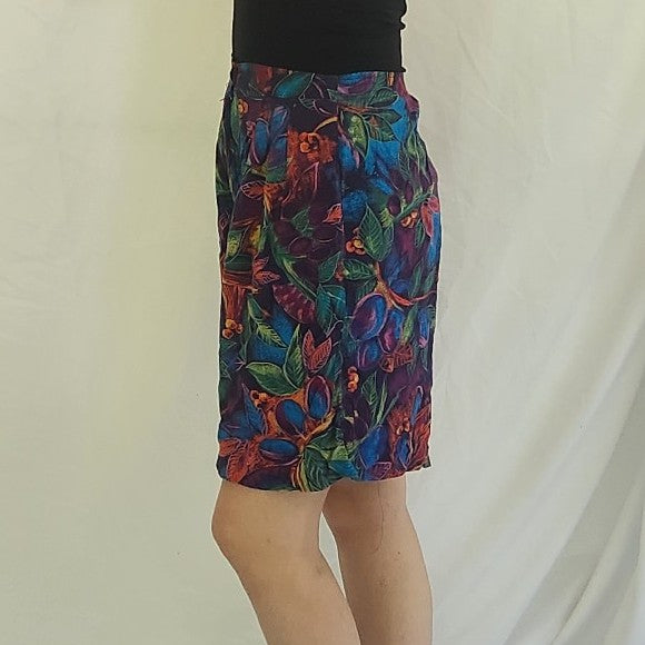 90s Purple Tropical Print Rayon Shorts
