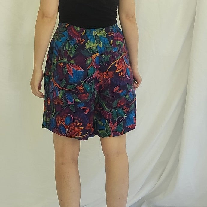 90s Purple Tropical Print Rayon Shorts