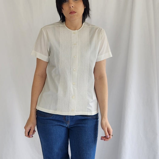70s White Pleated Blouse
