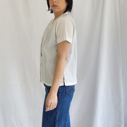 70s White Pleated Blouse