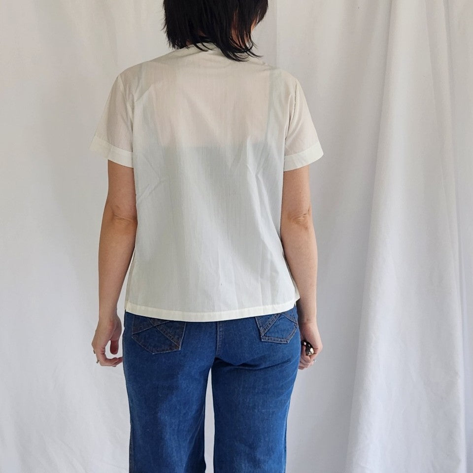 70s White Pleated Blouse